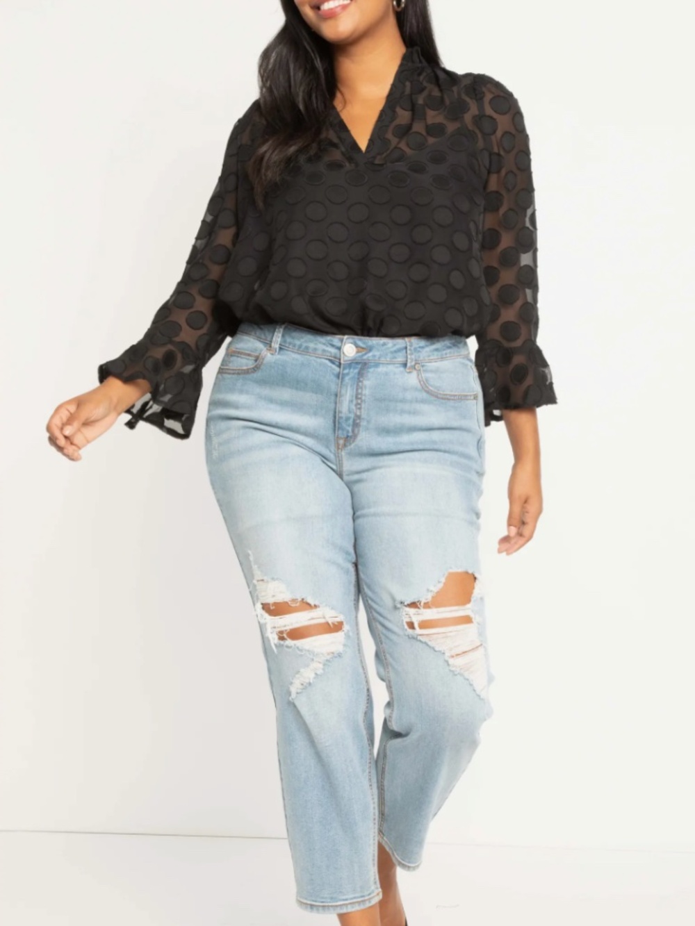 Ruffle Neck Flounce Sleeve Blouse